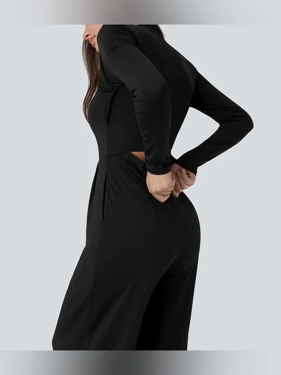 Halara Easy Peezy V Neck Sleeveless Wide Leg Jumpsuit Small Pockets Stretch - Picture 5 of 7